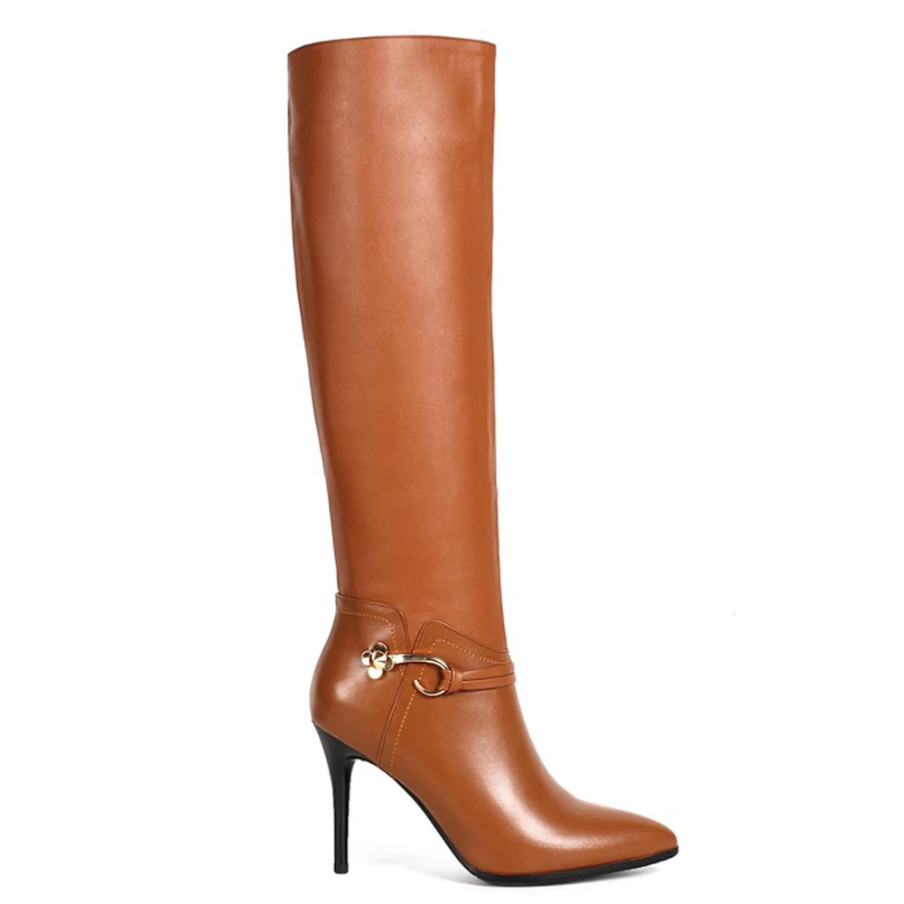 Women's Knee Boots Leather Thin Heels Shoes Dress Party Winter Knee High Boots-MERUMOTE