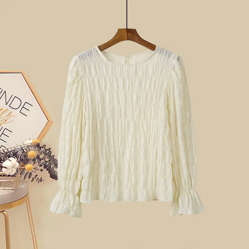 Pure Color V-neck Knit Vest Shirt Lace Up Wide Leg Pants