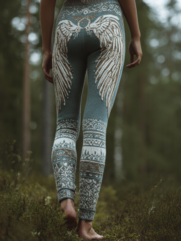 Vintage Viking Wings Art Knit Leggings elevenforest