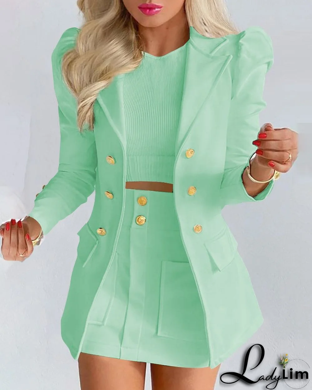 spring blazer long-sleeved solid color top with mini skirt two-piece suit