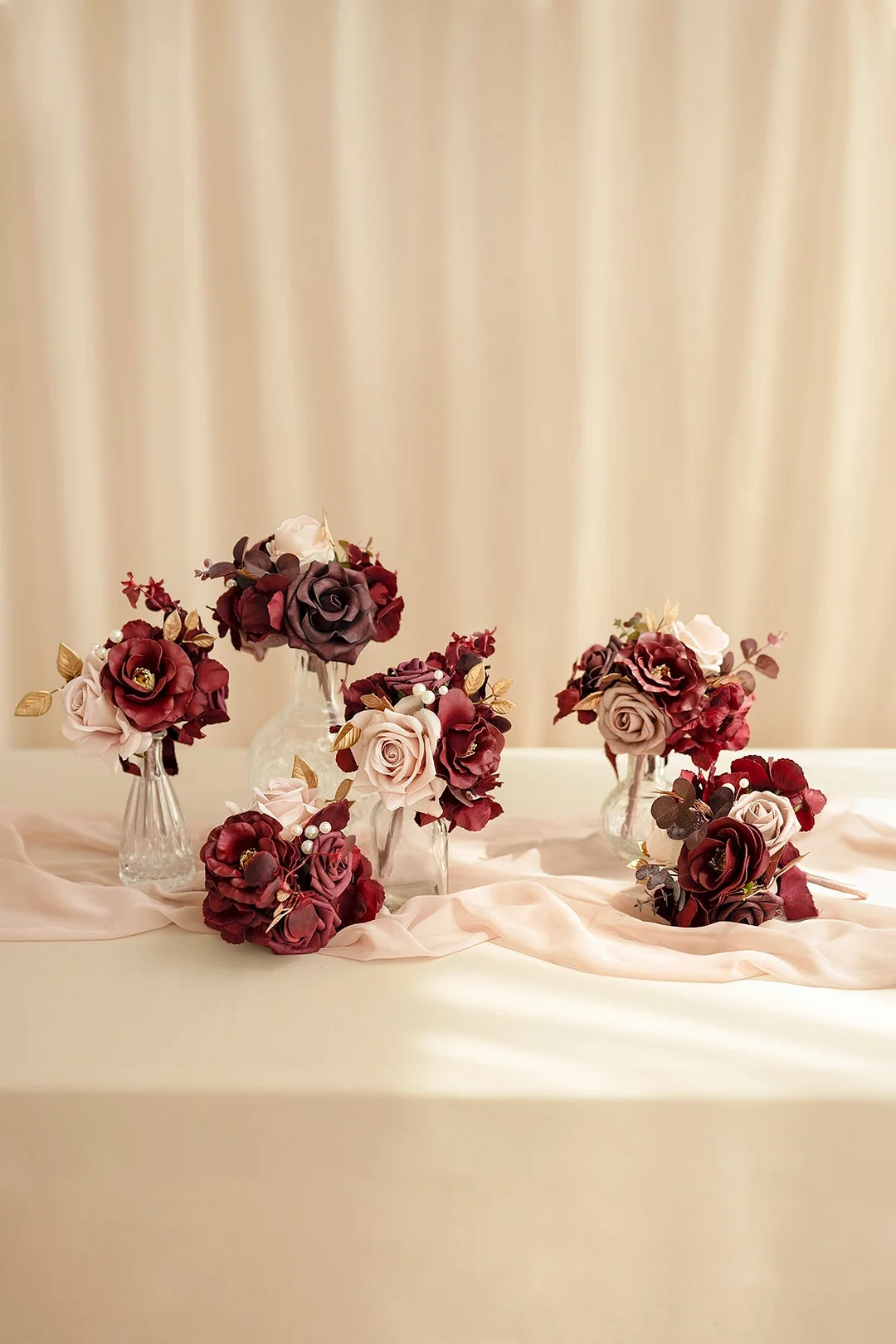 Mini Bouquet Centerpiece Set in Burgundy & Dusty Rose