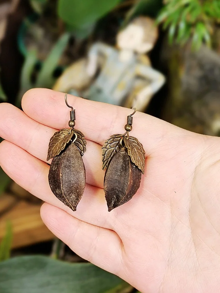 Vintage Natural Dried Fruit Tassel Earrings