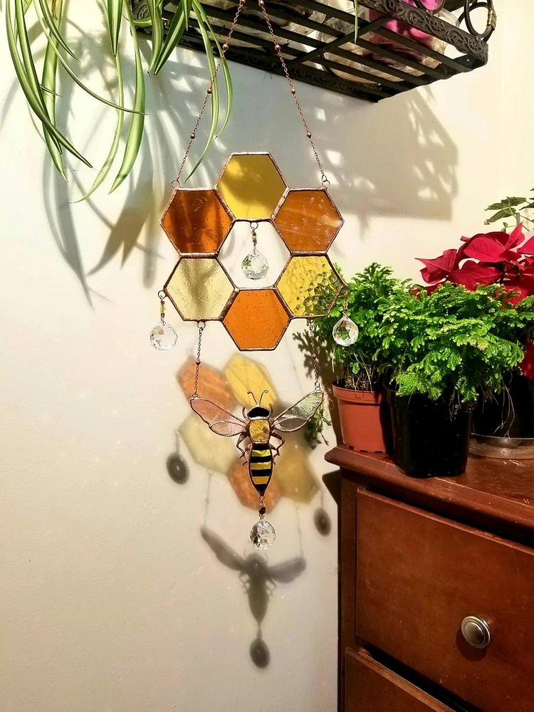 🐝Clear Stained honeycomb bee suncatcher - tree - Codlins