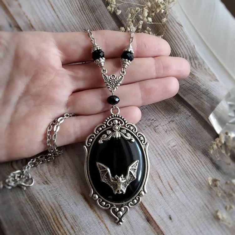 Silver Bat Obsidian Necklace