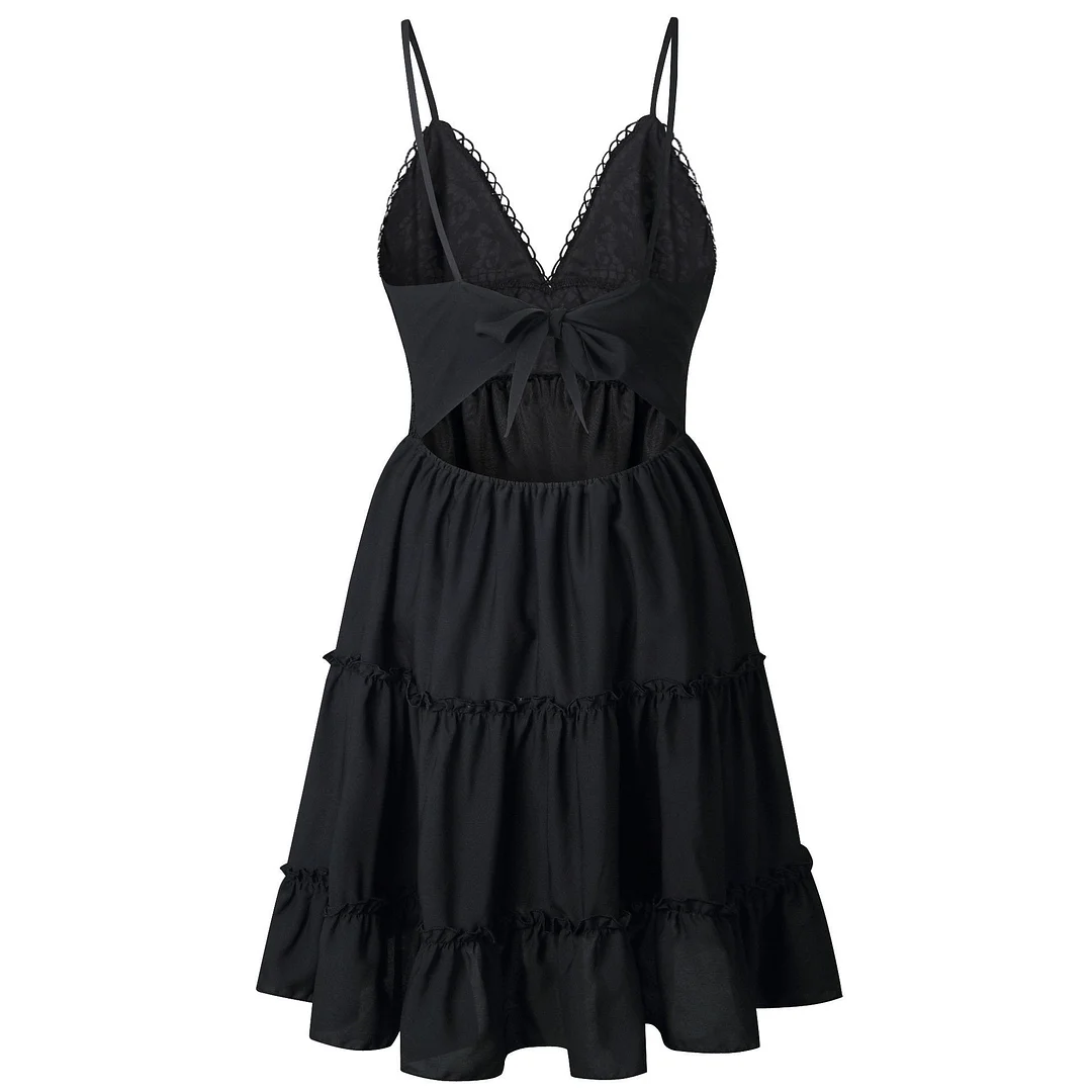 Women Lace Sexy Backless V-neck Beach Dresses Sleeveless Mini Sundress