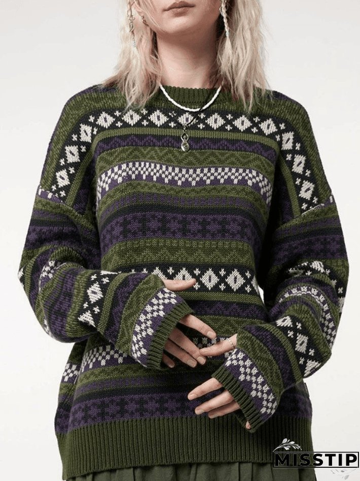 Long Sleeve Vintage Jacquard Sweater