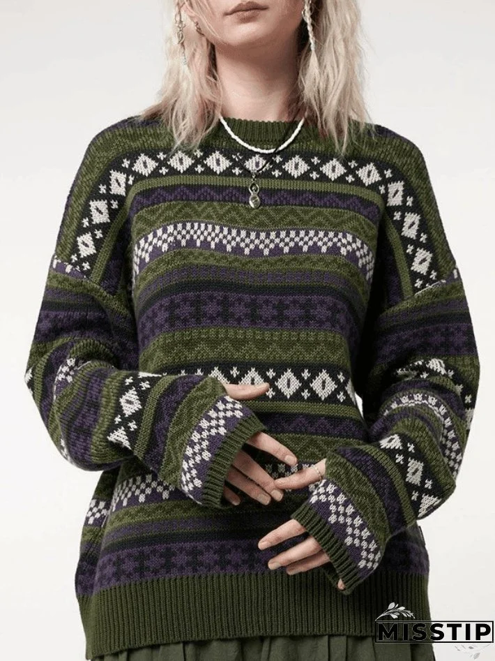 Long Sleeve Vintage Jacquard Sweater