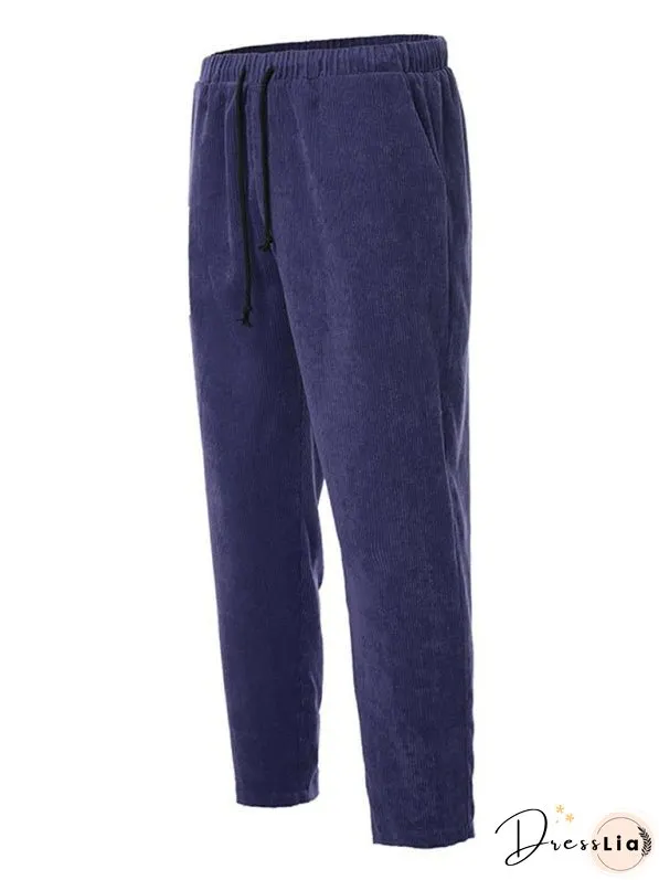 Men's Solid Color Crop Straight Leg Corduroy Pants