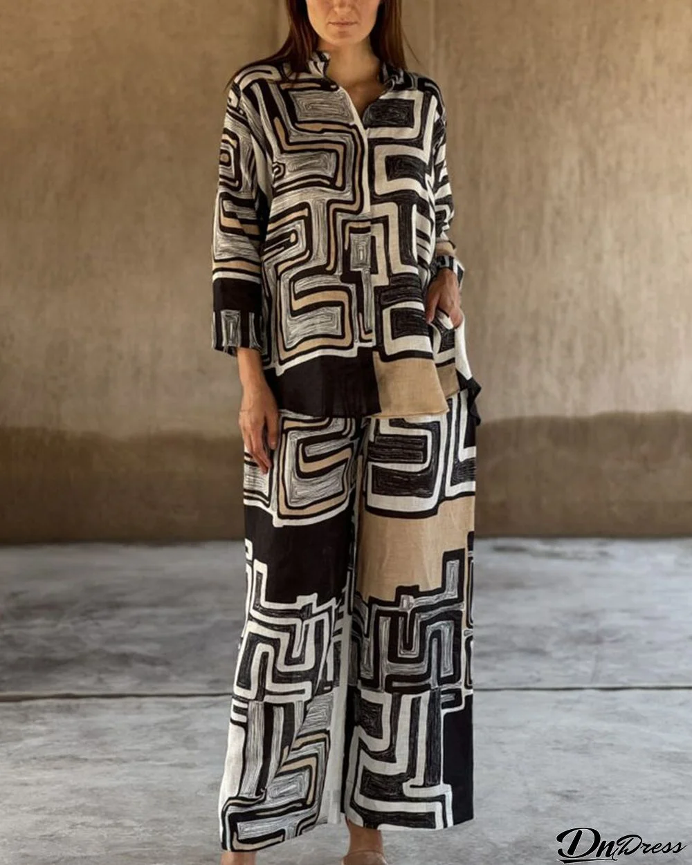 Maze print casual two-piece set