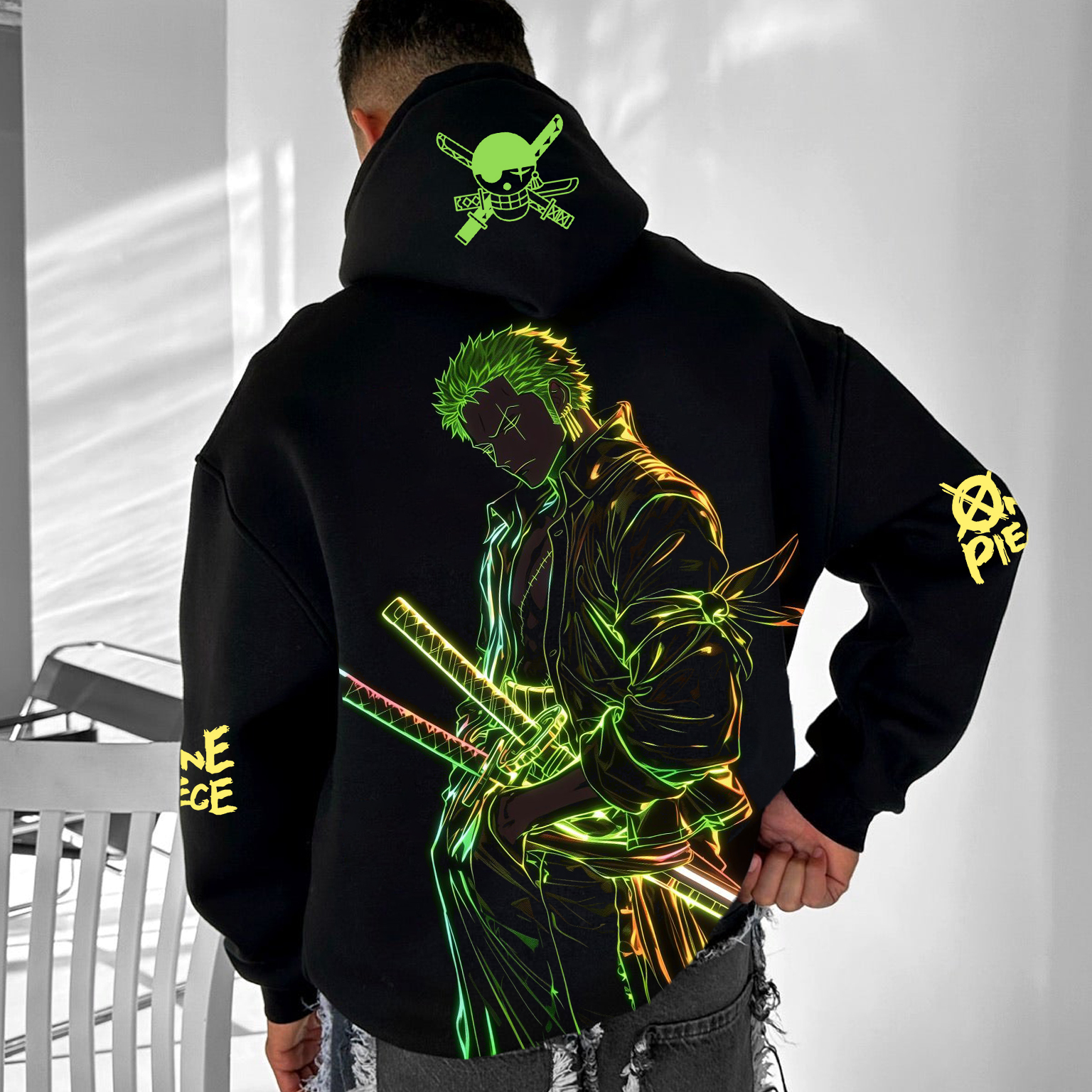 Unisex Anime Logo Pirate Straw Hat Print Casual Oversized Hoodie / TECHWEAR CLUB / Techwear