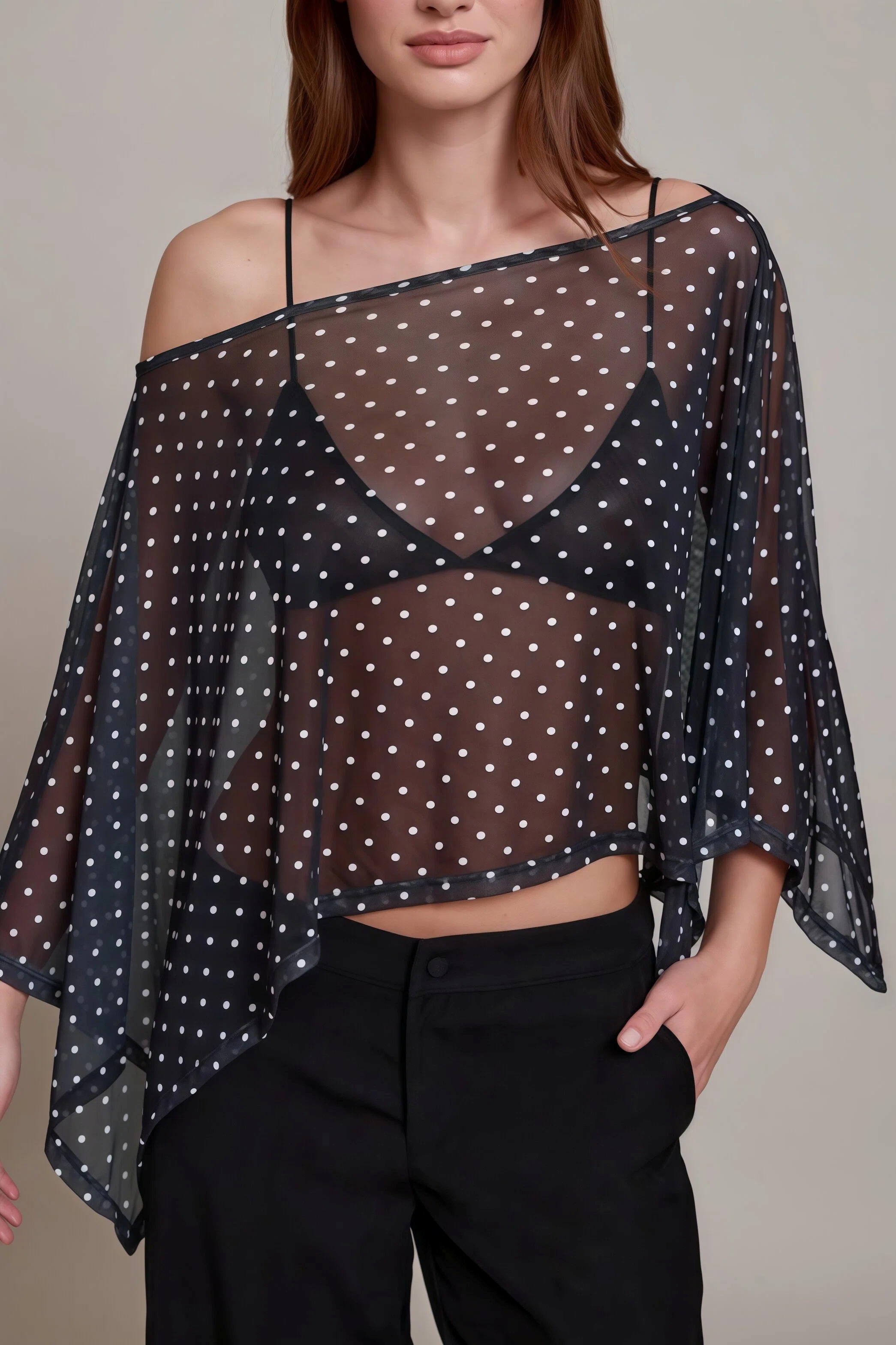 Polka-Dot Sheer Off-Shoulder Capelet Top - HIGIANNA&reg;