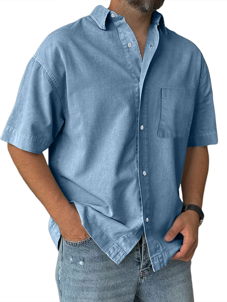 Men's Everyday Casual Pocket Solid Color Comfortable Short Sleeve Shirt