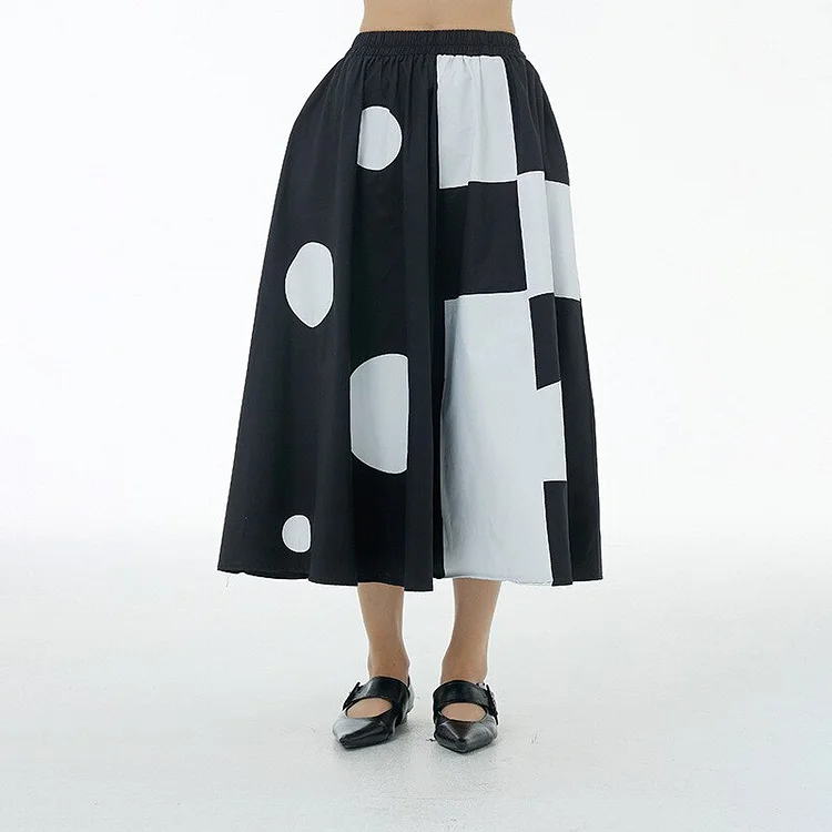 Modern Asymmetrical Geometric Patterns Printed Skirt
