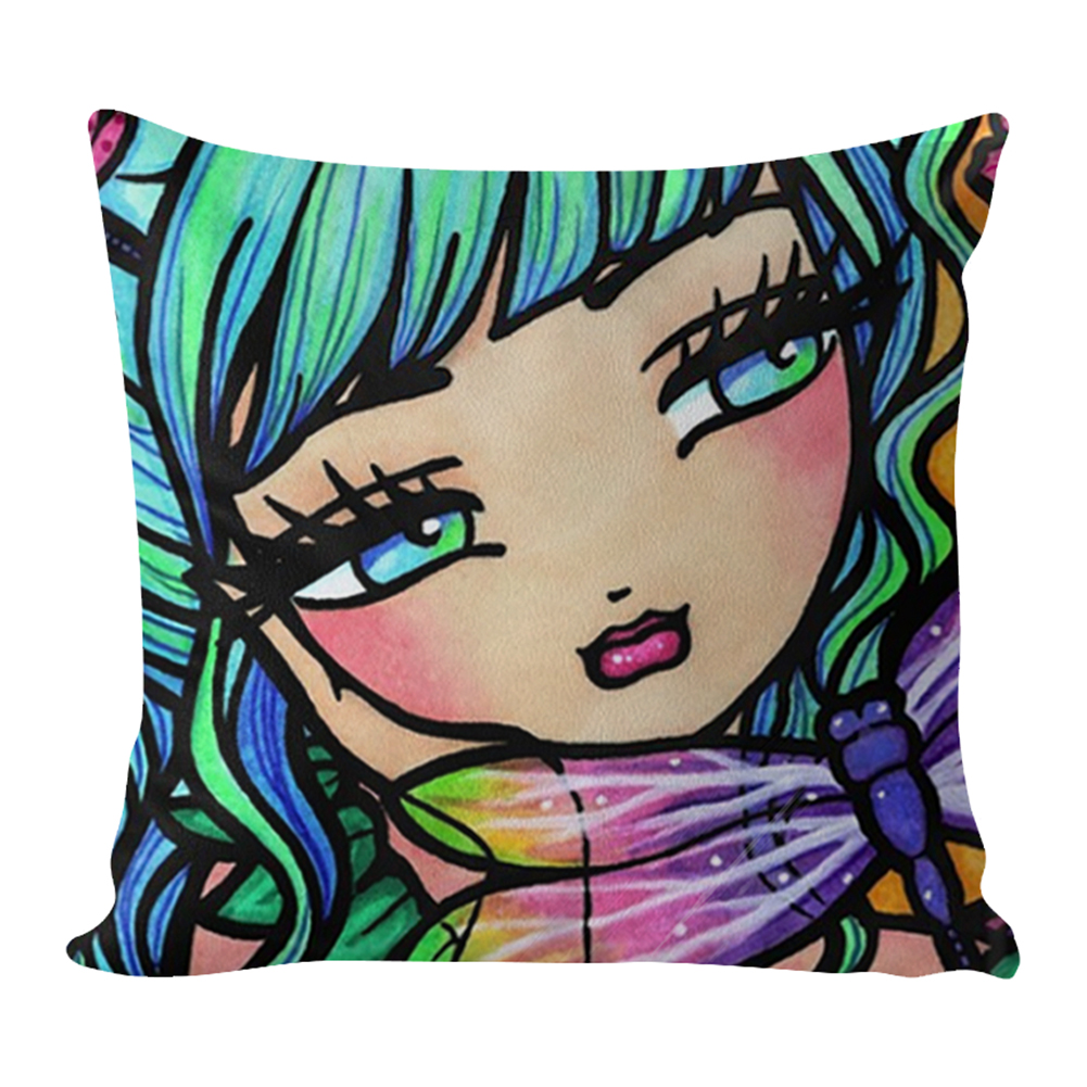 Big Eyed Girl Three-Sided Zipper Pillow 11CT Pre-stamped Canvas(45*45cm) Cross Stitch