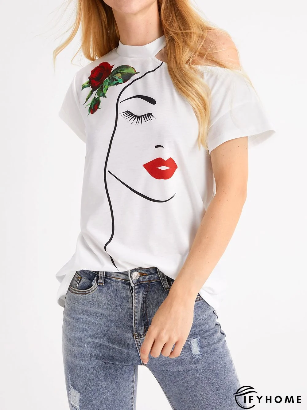 Daily Floral Crew Neck Cap Sleeve T-Shirt | IFYHOME