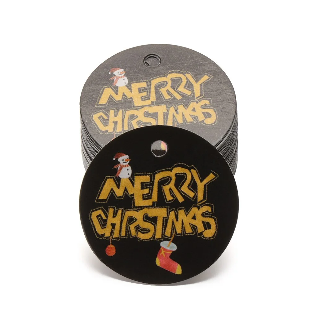 100pcs Merry Christmas Labels Kraft Tags Gift Wrapping Paper Hang Tags Santa Claus Paper Cards Xmas Party Supplies