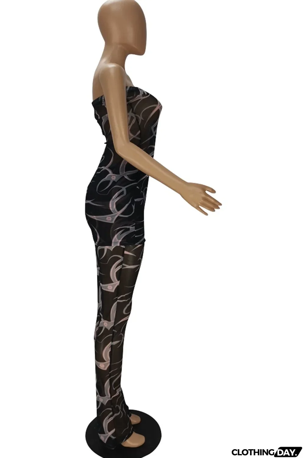 Black Sexy Print Split Joint Strapless Sleeveless Two Pieces