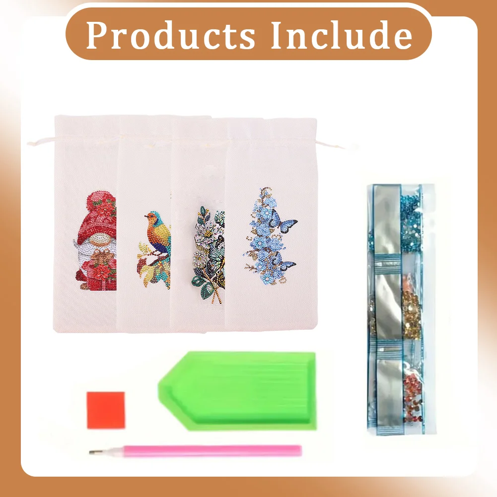 4pcs DIY Diamond Painting Wine Bag Rhinestones Liquor Bottle Cover (Butterfly)