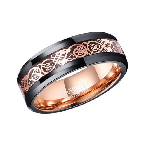 4mm 6mm 8mm 10mm Women's or Men's Tungsten Carbide Wedding Ring Band,Black with Rose Gold Tungsten Celtic Dragon Knot with Resin Inlay and Rose Gold inside tone Rings For Mens Or Womens
