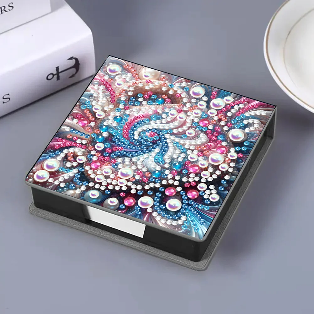 PU Pattern Diamond Painting Notecard Box with Papersfor DIY Art Craft