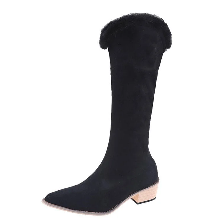 2021 Fashion Knee High Boots Women Winter Boots Thick High Heel Boots Sleek Spring And Autumn Shoes Women Black White