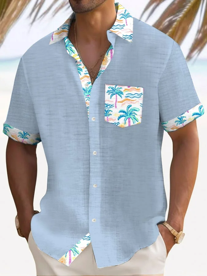 Men's Casual Classic Colorblock Pattern Short Sleeve Shirt