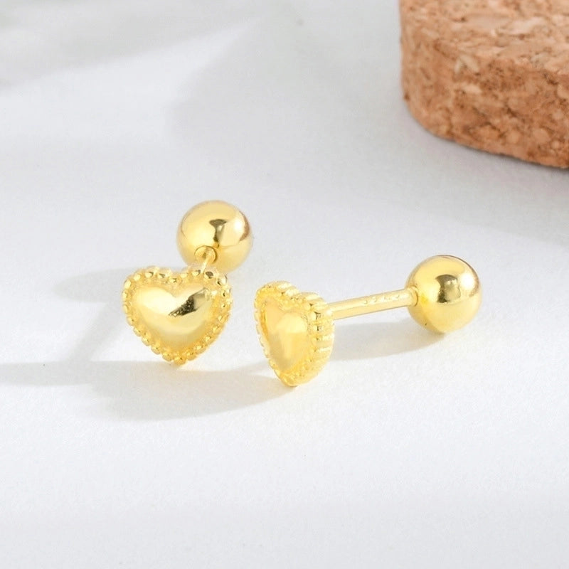 1 Pair 925 Sterling Silver Heart Shape Ear Studs