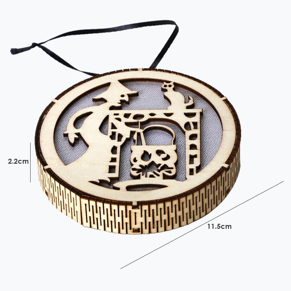 

Wooden Halloween Round Hollow Pendant w/ LED Light Hanging Decoration Craft, Jm01491, 501 Original