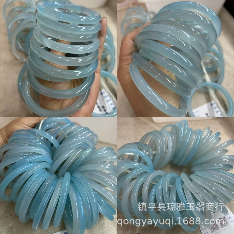 Natural Agate Chalcedony Ladies Ice-like Sky Blue Jade Bracele