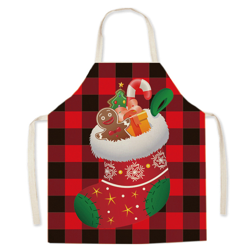 Christmas Burgundy Flax Snowflake Plaid Print Sleeveless Apron 2024 - Flycurvy 