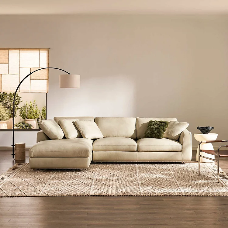 Hamilton Leather Chaise Sectional Sofa with Storage Ottoman