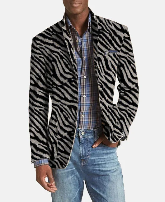 OK Fashion Zebra Pattern Lapel Collar Single Breasted Blazer 