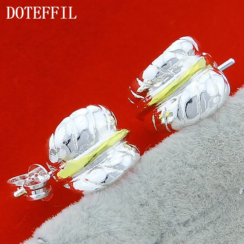 DOTEFFIL 925 Sterling Silver Gold Feather Stud Earrings For Woman Jewelry