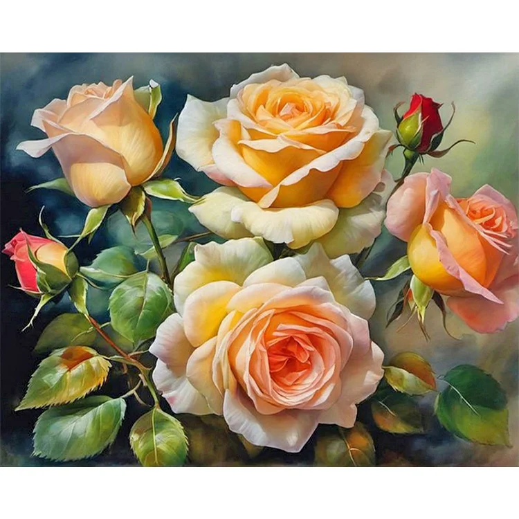 White And Yellow Roses 50*40CM (Canvas) Full Round Drill Diamond Painting gbfke