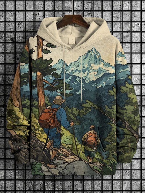 Men's Hiking In The Mountains Art Print Hooded Sweatshirt