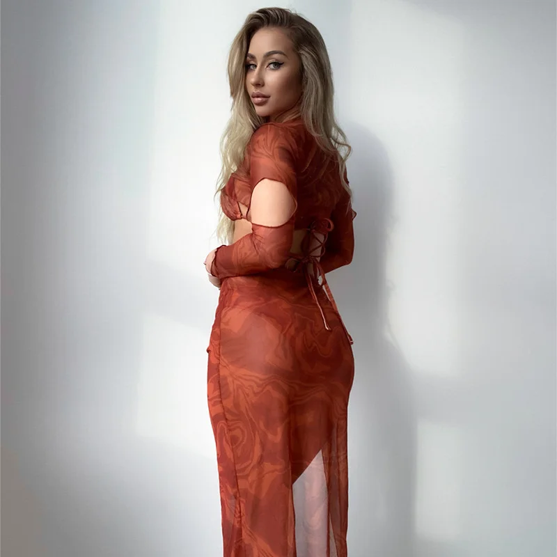 Uveng 2025 New Long Sleeve Dress Swimsuit Set Split Bikini Swimsuit