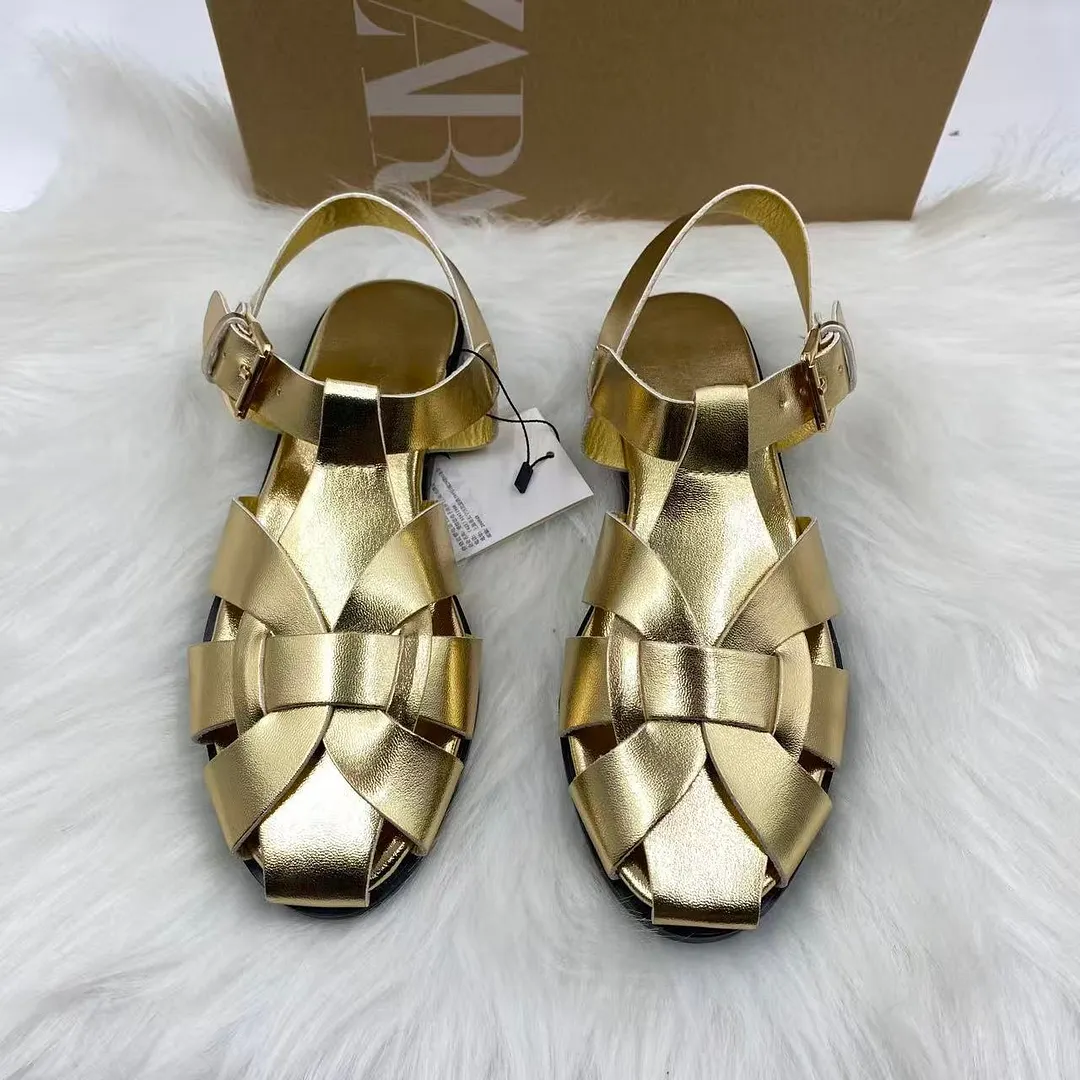 Breakj Breakj Home 2025 New Leather Big Head Sandals Women Summer Wide Fat Feet Soft Low Pure Bag Heel Head Cow