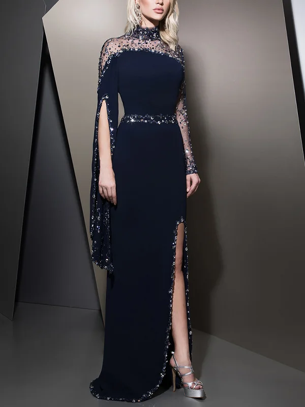 Round Neck Sequined Solid Color Maxi Dress