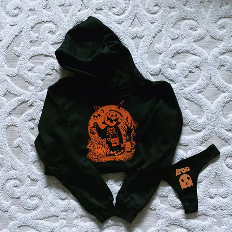 Halloween Printed Hoodie Thong Set