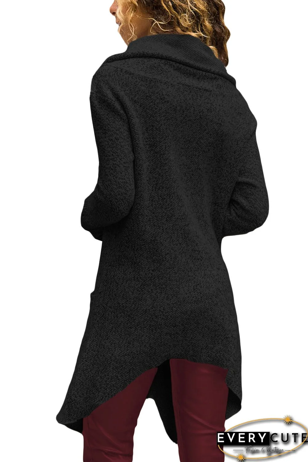 Women'S Black Zippered Shawl Collar Jacket