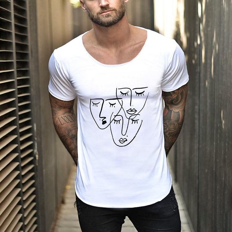 Men's casual fashion short sleeves women face printed T-shirt