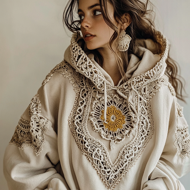 Women's Floral Embroidery Art Casual Hoodie