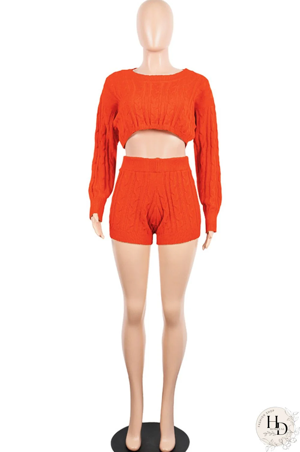 Orange Wool Europe and America Solid Two Piece Suits pencil Long Sleeve Two-Piece Short Set
