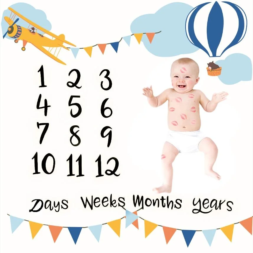Cartoon Pattern Infant Baby Milestone Photo Props Background Blankets Backdrop Cloth Calendar Bebe Boy Girl Photo Accessories