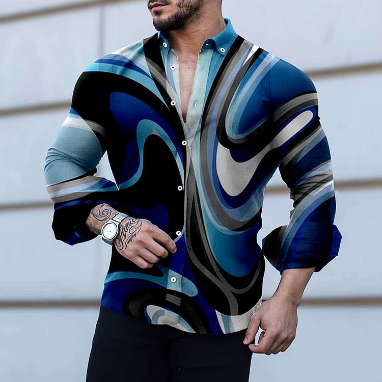 Men's Contrasting Colors Long Sleeve Shirt