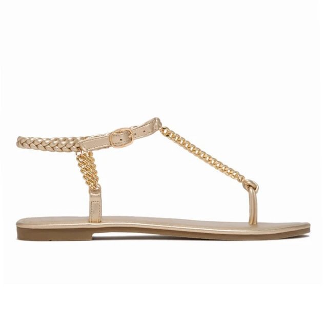 Strappy chain flat sandals - Champagne