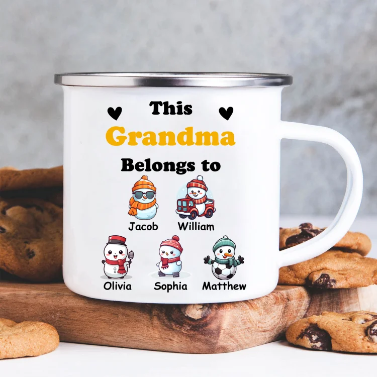 Snowman Enamel Mug Customized Titles & 1-6 Names Cup Personalized Christmas Mugs Gift for Family