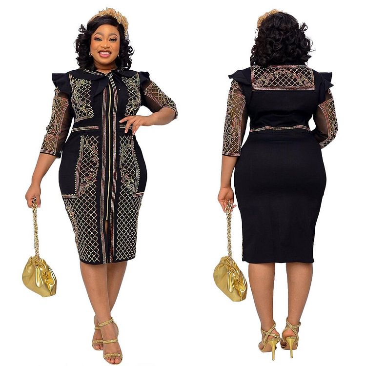 African Americans fashion QFY Dashiki African Dresses For Women Plus Size Maxi Robe Ankara Ruffle Diamond Bodycon Dress New Africa Ladies Clothing Vestidos Ankara Style QueenFunky