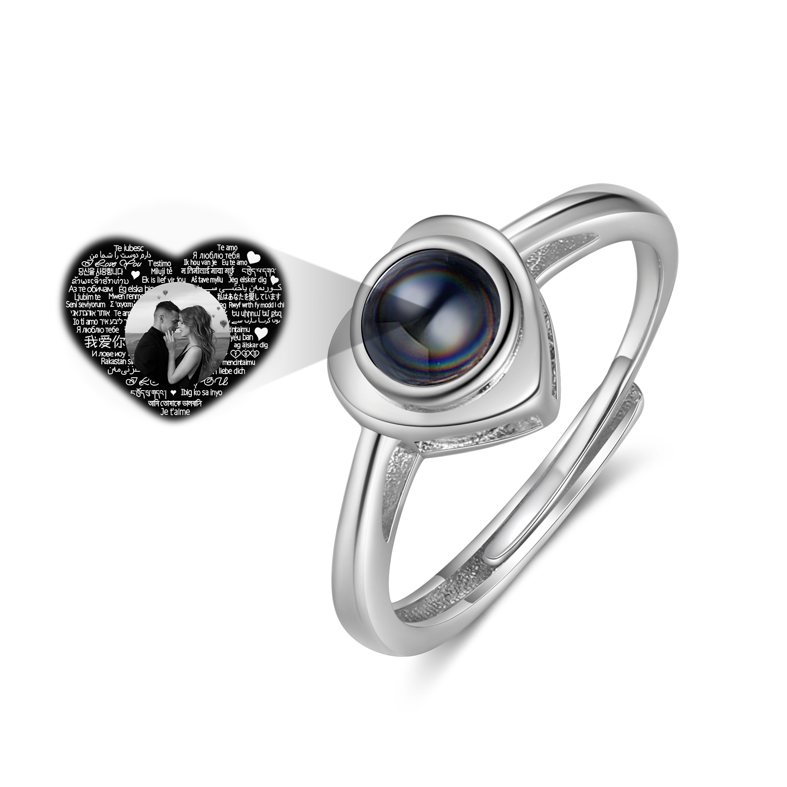 Anello regolabile con proiezione fotografica personalizzata per coppia