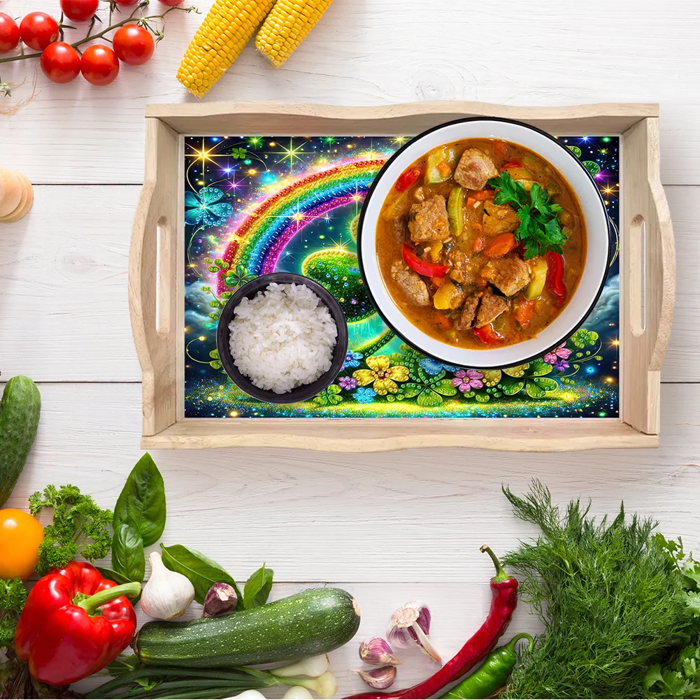 5D DIY Wooden St. Patricks Day Diamond Painting Tray Art Craft for Desk Coffee Table